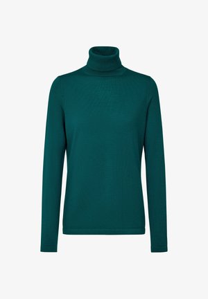 Tealen coltrui gemaakt van ribbelstof, met lange mouwen en een aansluitend ontwerp. Smooie textuur zonder zichtbare patronen of accenten.