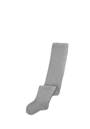 Chaussette en coton gris avec une texture lisse, dotée d'un orteil renforcé et d'un bord supérieur côtelé pour un maintien sûr. Sans motifs ni accents supplémentaires.