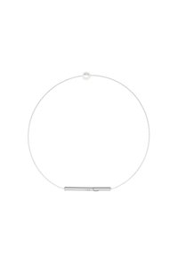 Silbernes Choker-Halsband mit einer einzigen runden Perle und einem minimalistischen Drahtdesign, mit einem eleganten rechteckigen Verschluss.