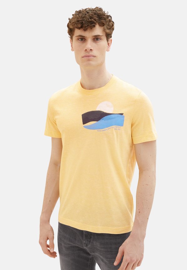 GESTREIFTES KURZARMSHIRT MIT RUNDHALSAUSSCHNI - T-Shirt print - gelb