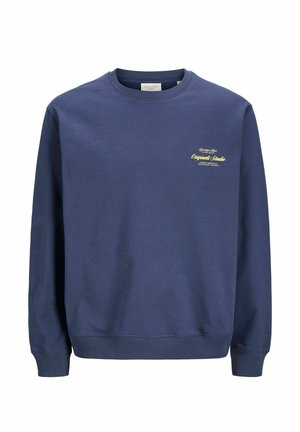 Sweat-shirt bleu marine à col rond avec manches longues et petit logo texte jaune sur la poitrine gauche indiquant "Originals Studio".