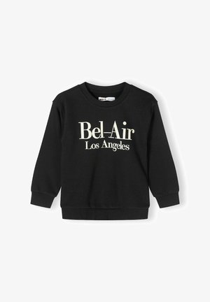 Črna ženska jopica iz mešanice bombaža, z okroglim izrezom, dolgimi rokavi, ribastimi manšeti in belim napisom: "Bel-Air Los Angeles."