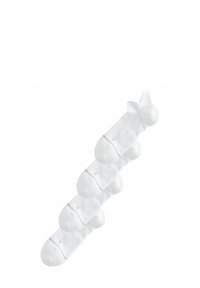 White socks with a ribbed texture, rounded toes, and a small accent at the heel. Arranged in a stacked formation.