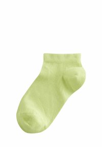 Grüne Baumwollknöchelsocke mit einer weichen Textur, geripptem Bündchen und abgerundetem Zehenbereich. Einfaches Design ohne Muster oder Akzente.