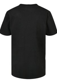 Black cotton t-shirt with a classic crew neckline and short sleeves. Smooth texture, slightly loose fit, and no visible patterns or graphics.