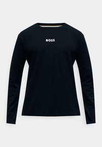 Melna garām piedurknēm krekls, kas izgatavots no kokvilnas, ar apaļu kakla izgriezumu. Tam ir balta "BOSS" logo uz krūškurvja un gluda tekstūra.