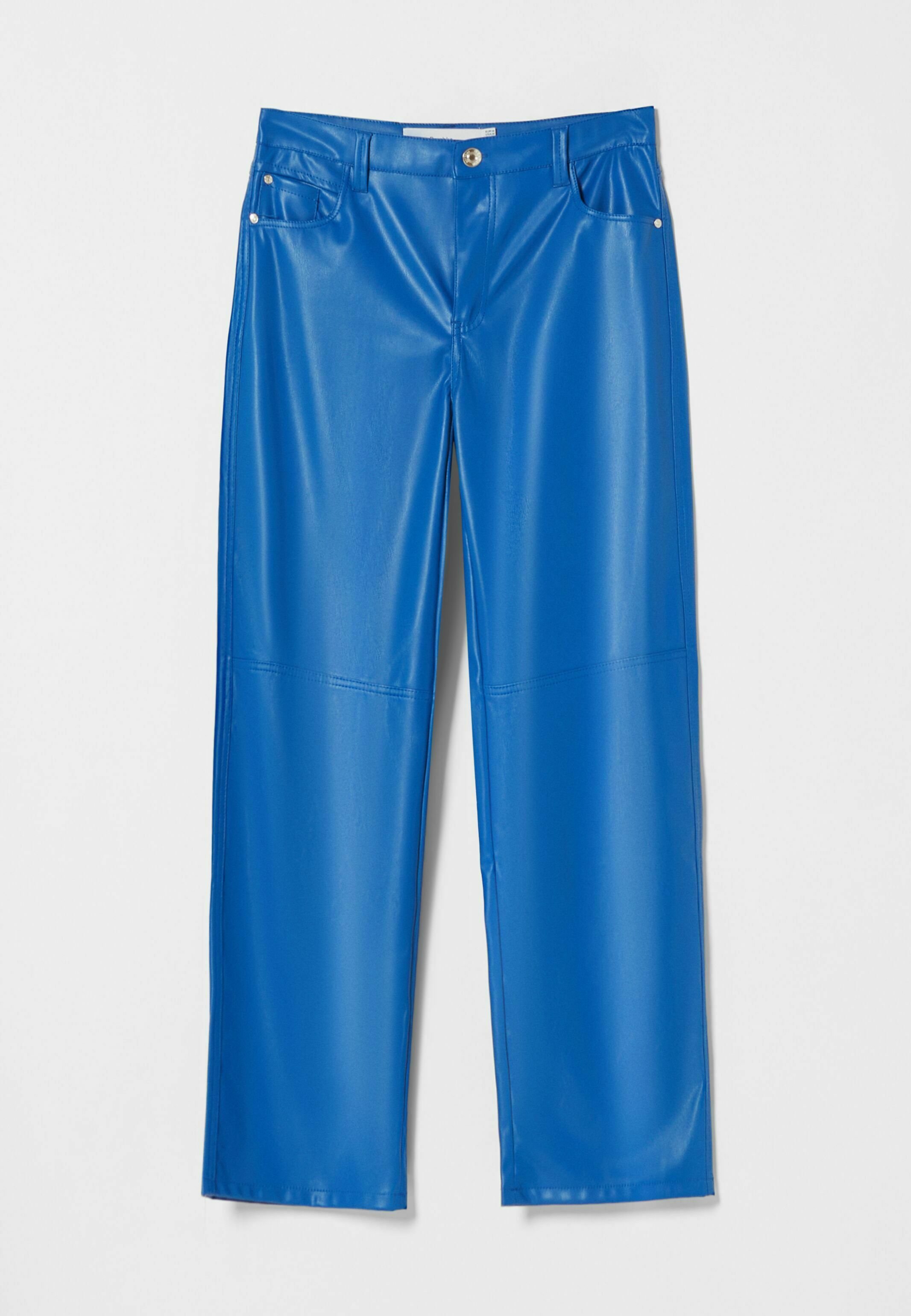 Bershka STRAIGHT-FAUX LEATHER - Pantaloni - dark blue/blu scuro - Zalando.it