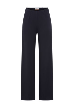 Wide-leg trousers in solid navy, made from smooth fabric with a high waistband. Features clean lines and no visible hardware details.