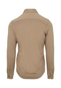 Lange mouwen shirt van lichtbeige stof, met een klassieke kraag, knoopmanchetten en een gladde, licht gestructureerde oppervlakte.