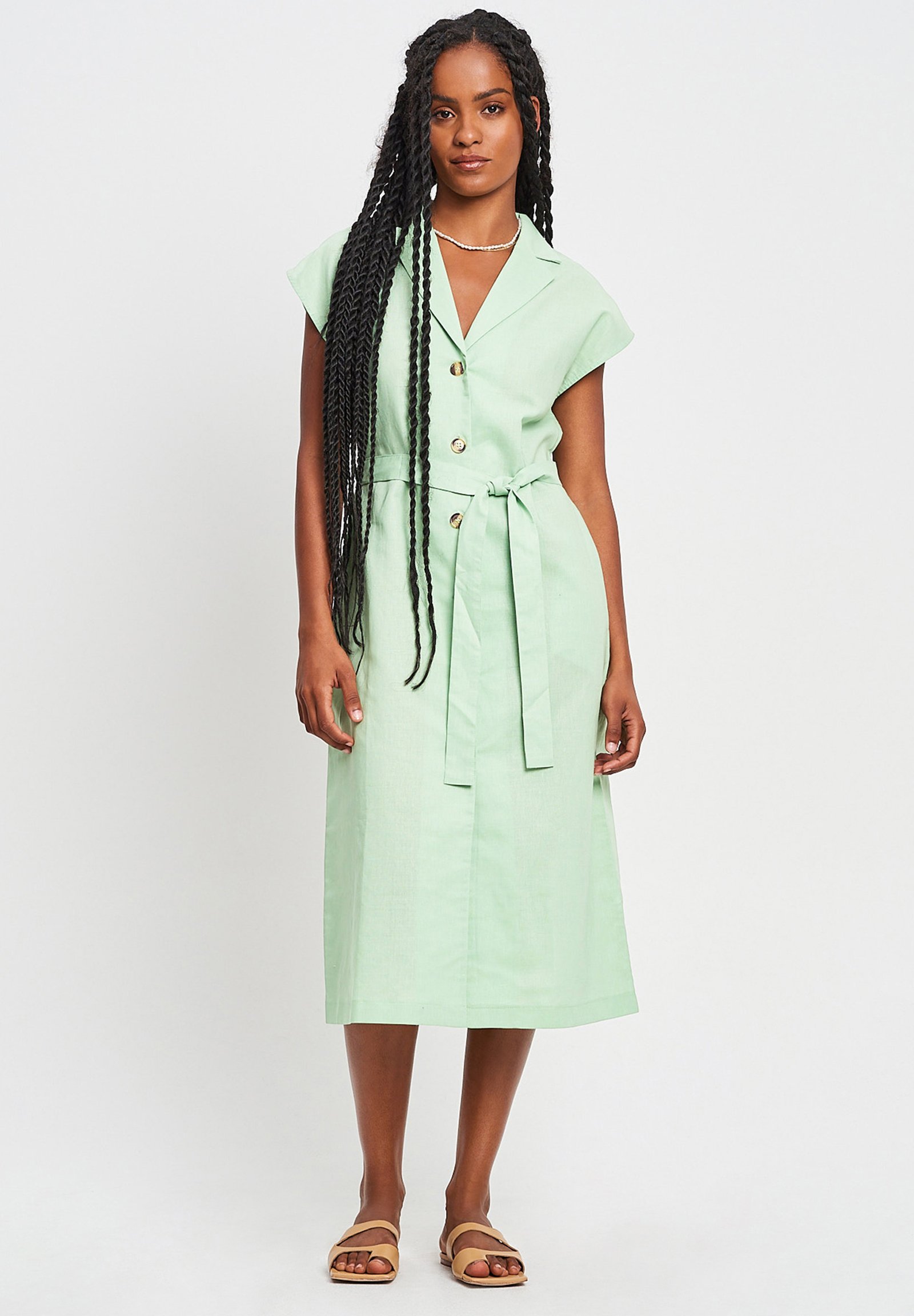 new look green floral wrap dress Almeria Smocked Midi Linen Dress (Sale) main image 0