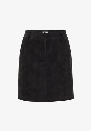 Mustardat kangast seelik, millel on sile tekstuur, sirge lõige ja vöökoha disain. Omab vertikaalset ribastust ja nähtavaid metallelemente pole.