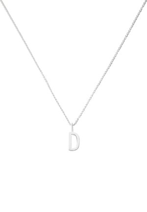 Silberne Halskette mit feiner Kette und einem minimalistischen Anhänger in Form des Buchstabens "D". Der Anhänger hat eine polierte Oberfläche.