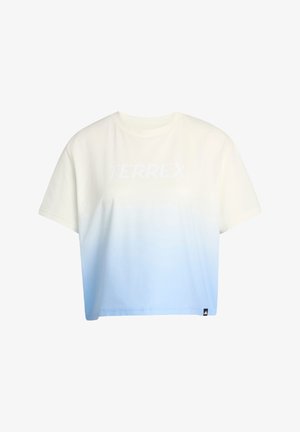 T-shirt à manches courtes et col rond avec un dégradé du blanc au bleu clair et un logo "TERREX" discret sur la poitrine.