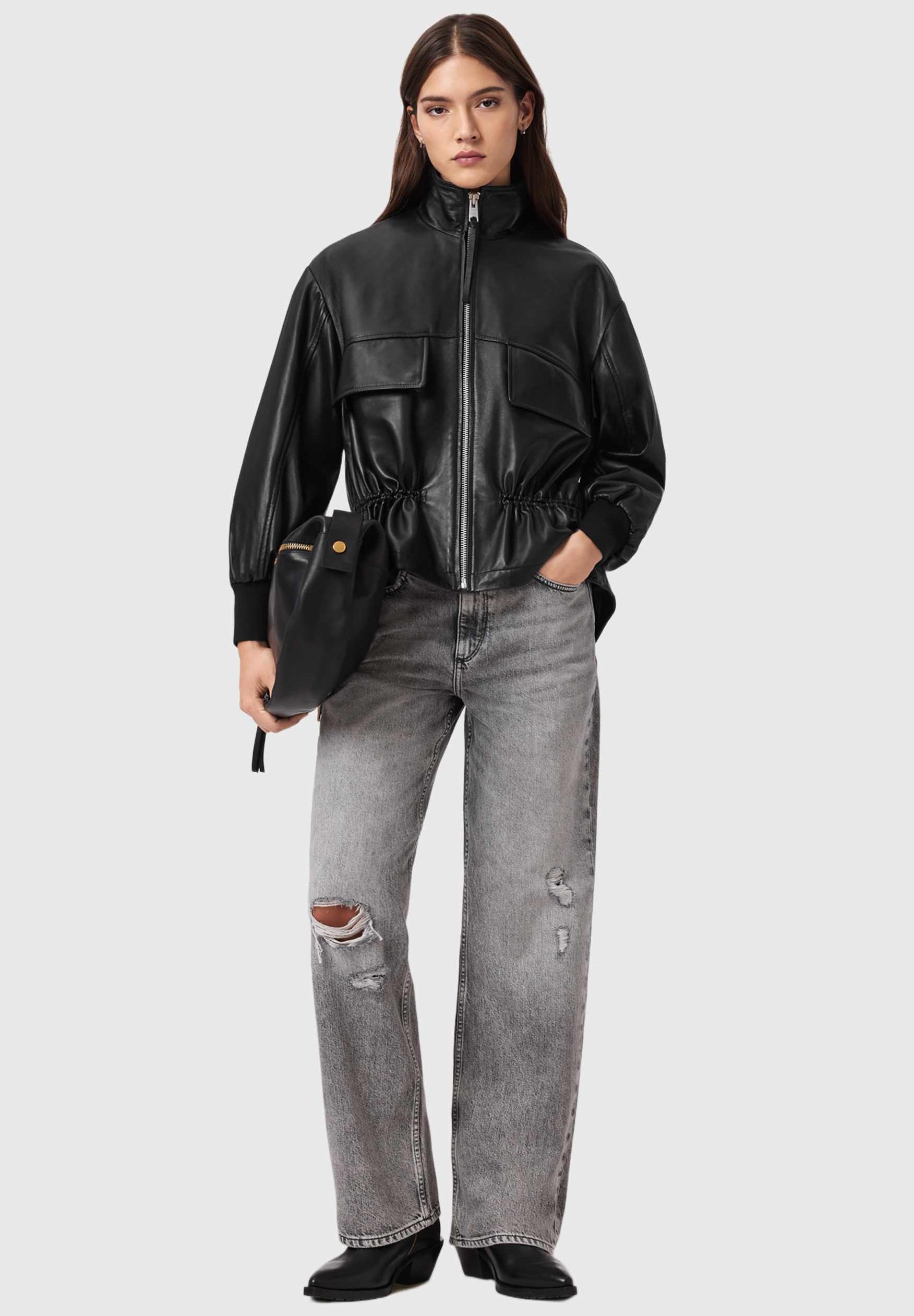 AllSaints FLOR - Leather jacket - black - Zalando.ie