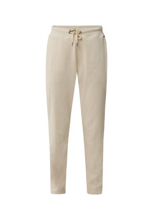 Beige sweatpants i en tapered design, med elastisk talje og snor, blød tekstur og sidelommer.