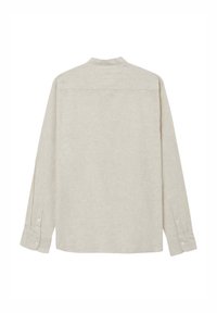 Camicia di lino a maniche lunghe in beige chiaro. Presenta un colletto a punta, polsini con bottoni e una cucitura a yoke sul retro. Tessuto morbido e traspirante.