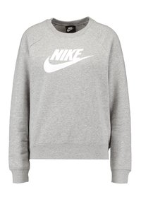 Grå sweatshirt gjord av en bomullsmix. Har rund hals, långa ärmar och en stor vit Nike-logga på framsidan.