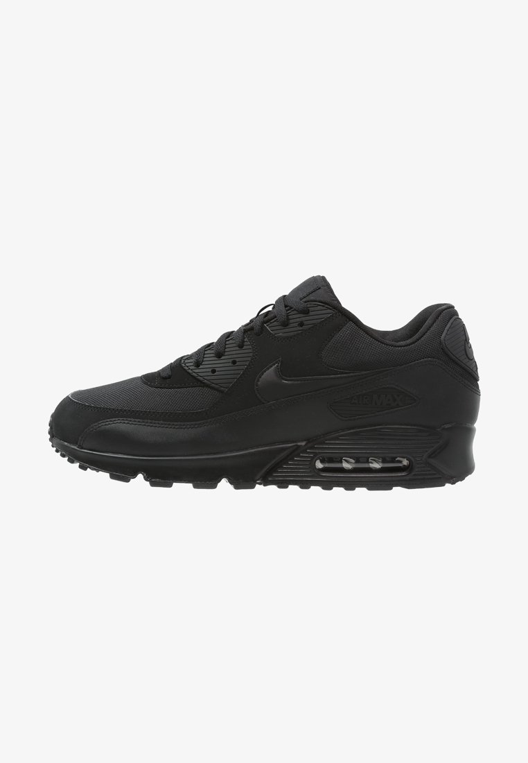 Schwarze Nike Air Max Sneakers mit einem Obermaterial aus Mesh und Synthetik, runder Zehenform, gepolstertem Kragen und sichtbarer Luftpolsterung in der Sohle.
