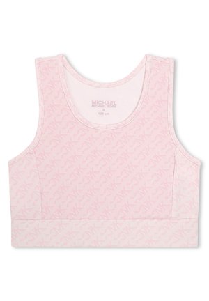 Top corto rosa con un motivo testurizzato che presenta il logo "MK" ripetuto. Realizzato in materiale morbido ed elastico; design senza maniche, scollatura rotonda.
