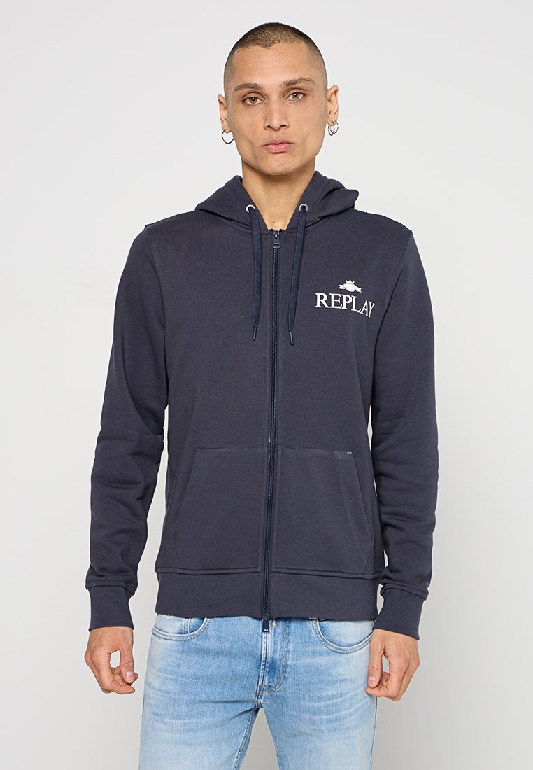Replay Sweater met rits donkerblauw