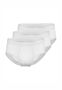 Pack of three white cotton briefs with a smooth texture, elastic waistband, and subtle stitching details. Classic design, no pattern.
