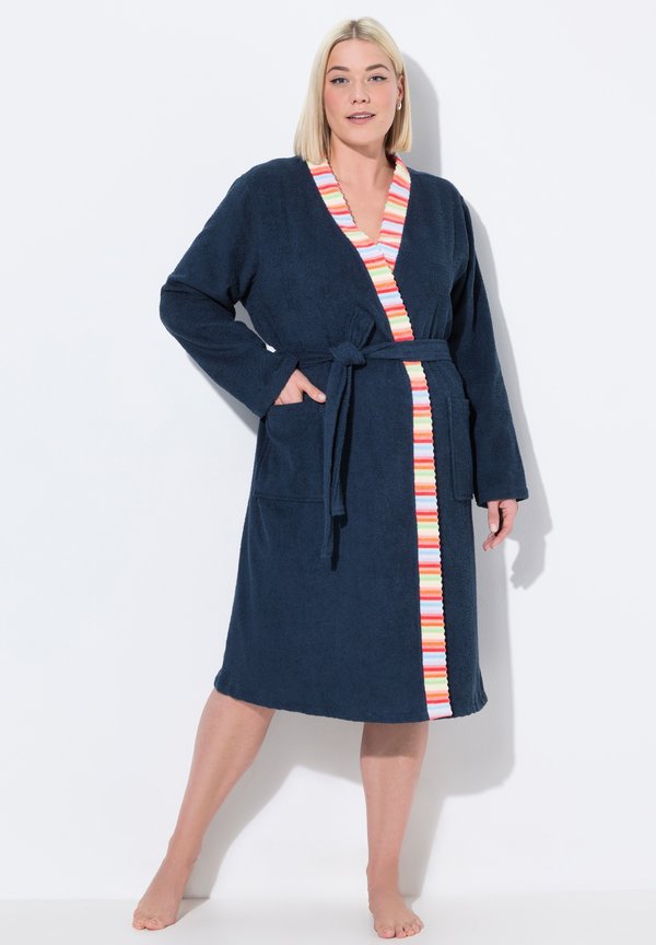 STRIPED TRIM BELTED TIE WAIST - Bademantel