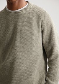Pullover in hellolivgrün, strukturiert mit einem Strickmuster. Mit einem gerippten Rundhalsausschnitt und Raglanärmel für zusätzlichen Komfort.