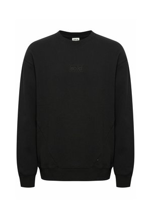 Zwarte sweatvest van katoen, met een ronde halslijn, geribde manchetten en een subtiel reliëflogo op de voorkant. Glad materiaal.