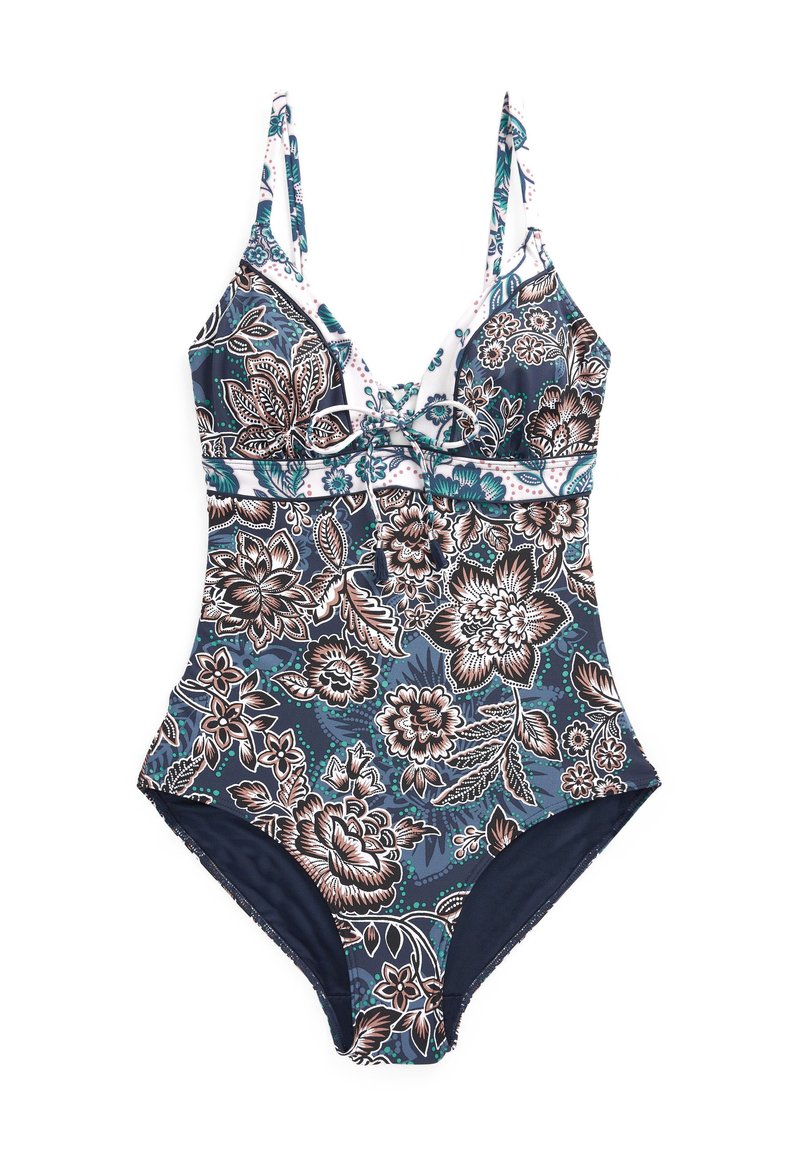 Next LACEUP PLUNGE TUMMY CONTROL SWIMSUIT Plavky navy floral/modrá