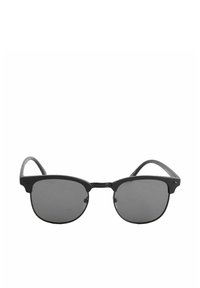 Ochelari de soare negri cu lentile rotunde, având un cadru mat și un design elegant. Lentilele gri oferă protecție UV și glare minim.