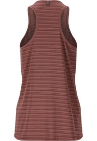 Roestkleurig tanktop met een gestructureerd, gestreept ontwerp. Beschikt over een ronde halslijn en brede armsgaten voor een ontspannen pasvorm.