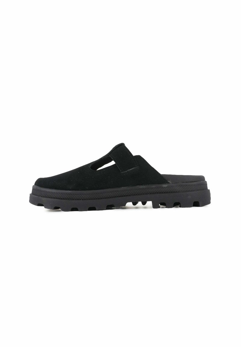 Sandales à glissière en suède noir avec un design à découpes et une épaisse semelle en caoutchouc dotée d'un motif de texture pour une meilleure adhérence.
