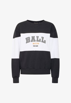 Felpa bianca e nera con collo rotondo, caratterizzata da un audace testo "BALL" e l'anno 1974 in grigio e arancione. Maniche e fondo a coste.