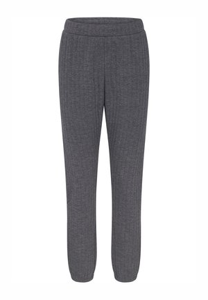 Graue, gerippte Sweatpants mit einem elastischen Bund und schmal zulaufenden Beinabschlüssen. Aus einem weichen, strukturierten Stoff für optimalen Komfort gefertigt.