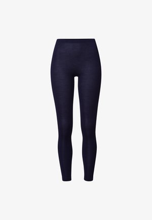 Navy Leggings aus glattem, dehnbarem Material. Hohe Taille mit taillierter Silhouette, ohne sichtbare Nähte oder Muster.