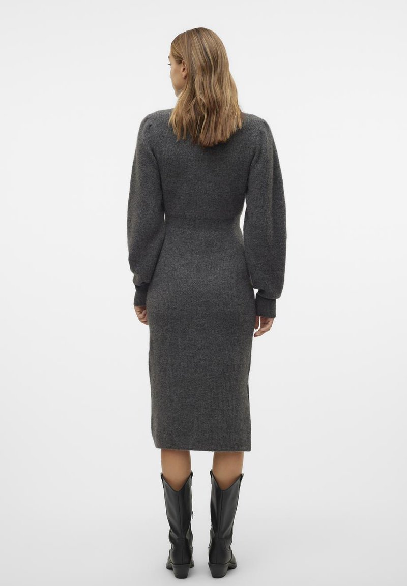 Vero Moda VMVILLA O NECK DRESS Strickkleid dark grey melange