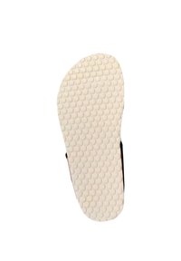 Infradito neri con suola in gomma bianca testurizzata caratterizzata da un motivo esagonale; design open-toe con una fascia minimalista.