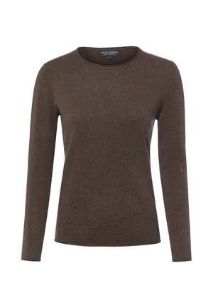 Bruine trui met lange mouwen en ronde hals, gemaakt van puur kasjmier, maat small, met een slim fit en een gladde textuur.