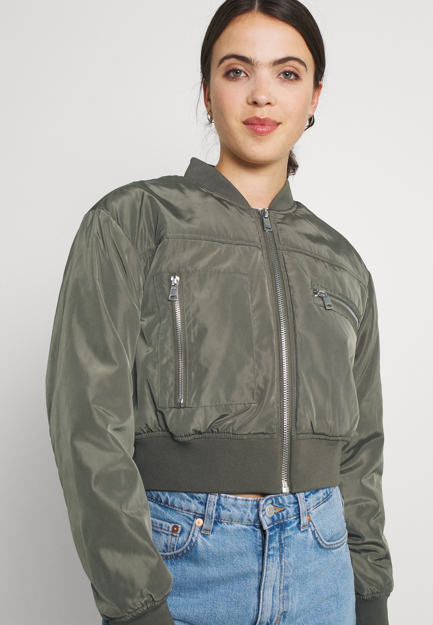 khaki cropped bomber jacket