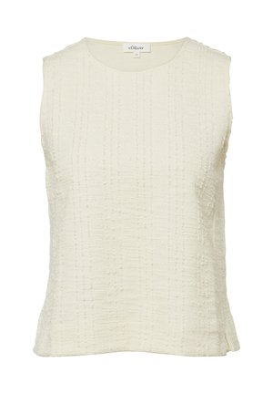 Mouwloze crèmekleurige top met ronde hals en subtiel geruit patroon, maat 36, van het merk s.Oliver.