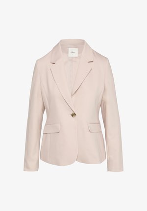 Blush-pink Blazer mit taillierter Passform, Reverskragen, einem Knopfverschluss und zwei Fronttaschen. Hergestellt aus weichem Stoff mit glatter Textur.