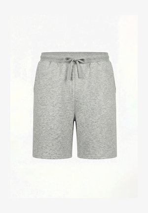 Pantalones cortos de mezcla de algodón gris claro con cintura elástica y cordón, con bolsillos laterales y ajuste relajado.