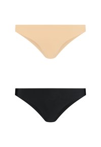 Perizoma beige e nero, realizzato in tessuto liscio e elastico, con design minimalista e taglio a vita media senza decorazioni.