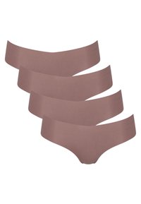 Braunes Stoff-Unterwäsche-Set mit bequemem Tragegefühl, nahtlosem Design und breitem Bündchen mit dezentem Markenlogo. Vier Teile enthalten.