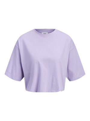 Lila cropped T-shirt met korte mouwen, een ronde halslijn en een relaxte pasvorm.