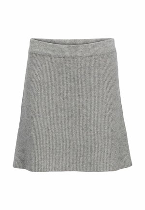 Grijze geribbelde gebreide rok met een uitlopende vorm en een elastische tailleband. Kenmerkt zich door een gestructureerde afwerking en een uniforme kleur overal.