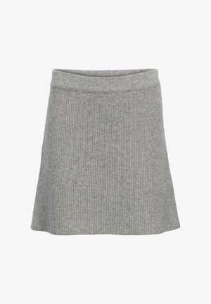 Siva rebrasta pletena krilna krilo s razširjeno obliko in elastičnim pasom. Ima teksturiran zaključek in dosledno barvo po vsej površini.