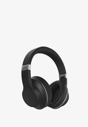 Kabellose Over-Ear-Kopfhörer mit mattschwarzer Oberfläche, gepolsterten Ohrmuscheln, silbernen Akzenten und einem flexiblen, verstellbaren Kopfbügel.