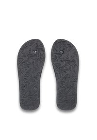 Black rubber shoe insoles with textured patterns and two circular holes for ventilation, featuring a geometric design across the surface.