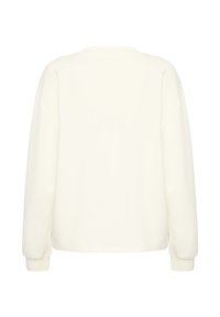 Sweat-shirt blanc à coupe décontractée, manches oversize et col côtelé. Texture douce et design simple, sans logos ni motifs visibles.